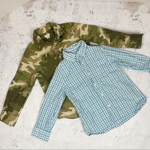 Crewcuts Button Down Tops Boy’s Plaid Camo Green Long Sleeve Size 4